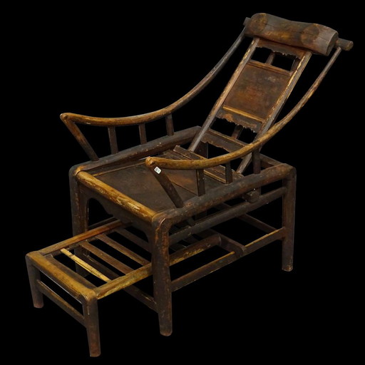 Antique Chinese Handcrafted Bamboo Lounge Chair, 1860S