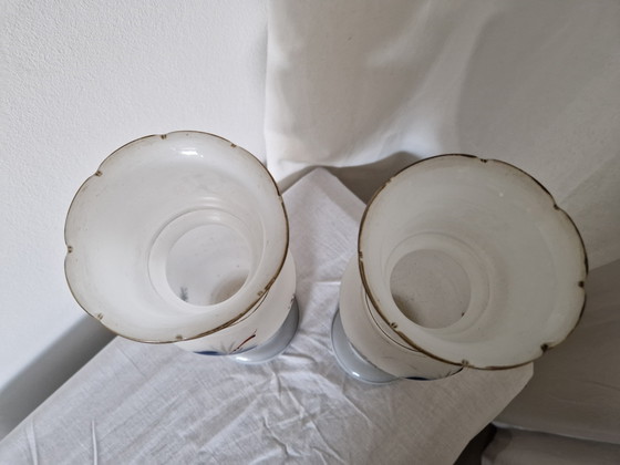 Image 1 of Paire de vases anciens - Verre satiné de Bohême / Style Bristol (vers 1900) - Couple peint à la main (pendentif)