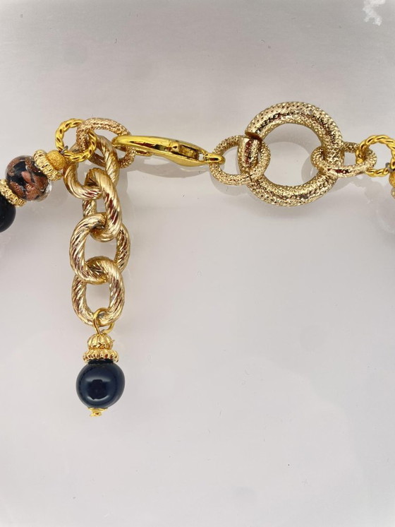 Image 1 of Murano glazen halsketting met 24-karaats bladgoud – Murrine – Aventurijn