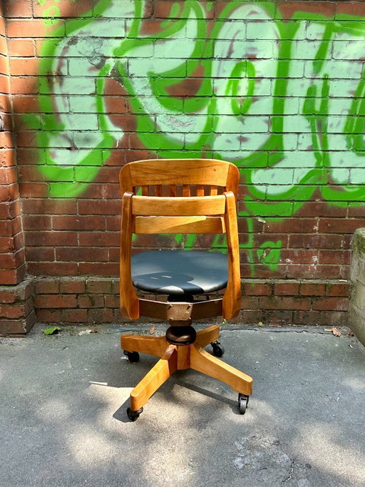 Sedia da architetto vintage proveniente dagli Stati Uniti | Anni '20/'30 – draaistoelen, Leather (photo 2 of 6)