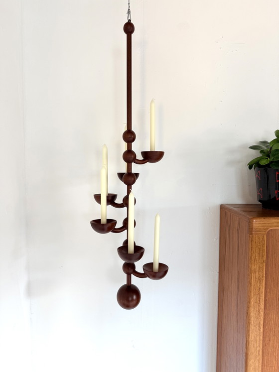 Image 1 of Chandelier suspendu vintage danois en teck, années 1960