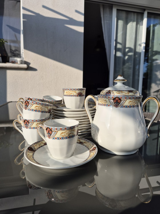 Image 1 of Set da caffè Art Deco Limoges - W.G. & Co - 1930 circa - Design orientalista - 25 pezzi