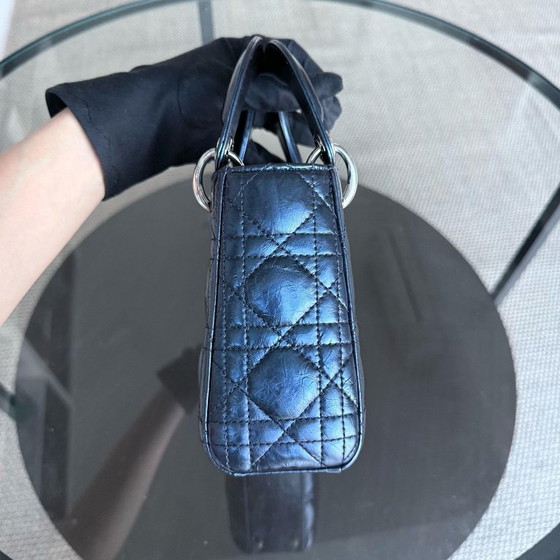 Image 1 of DIOR LADY MINI - PELLE DI VITELLO LUCIDA CANNAGE, BLU METALLIZZATO, FERRAMENTA ARGENTO
