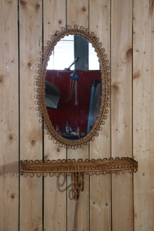 Miroir & sellette rotin Franco Albini