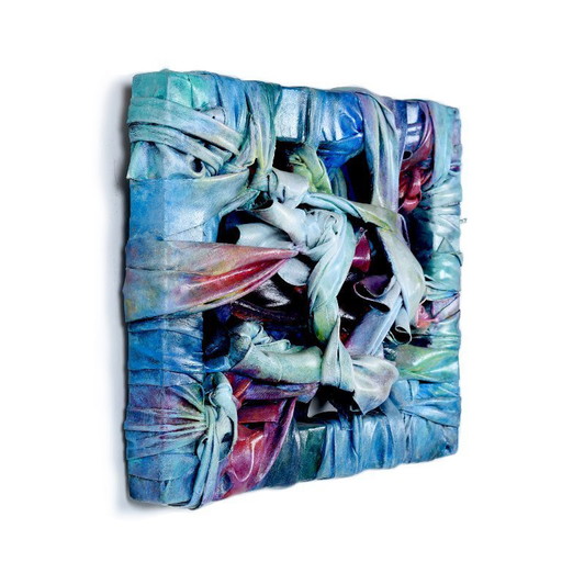 Robert Patrick Bleu et Fuschia Acrylique Peint sur Vinyle Textile Fibre Art