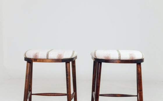 Image 1 of Bar stools set of 2 natural Linen and wood 