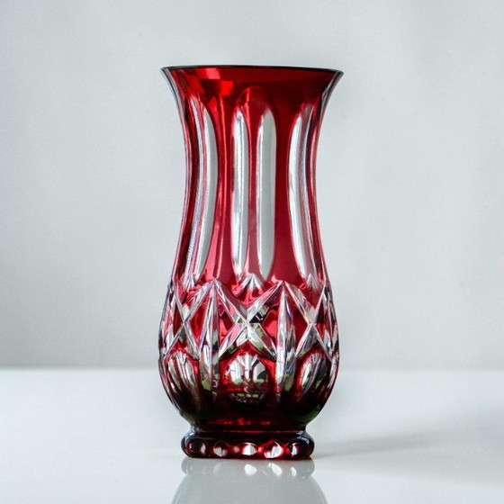 Large Antique German Ruby Crystal Vase Signed WMF (photo 3 of 5)