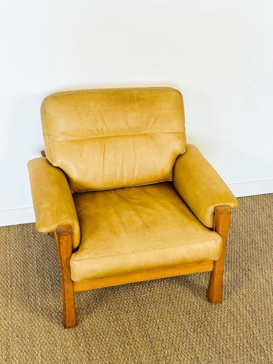 Image 1 of Ensemble de salon complet en cuir naturel et chêne, 1960, Set de 3