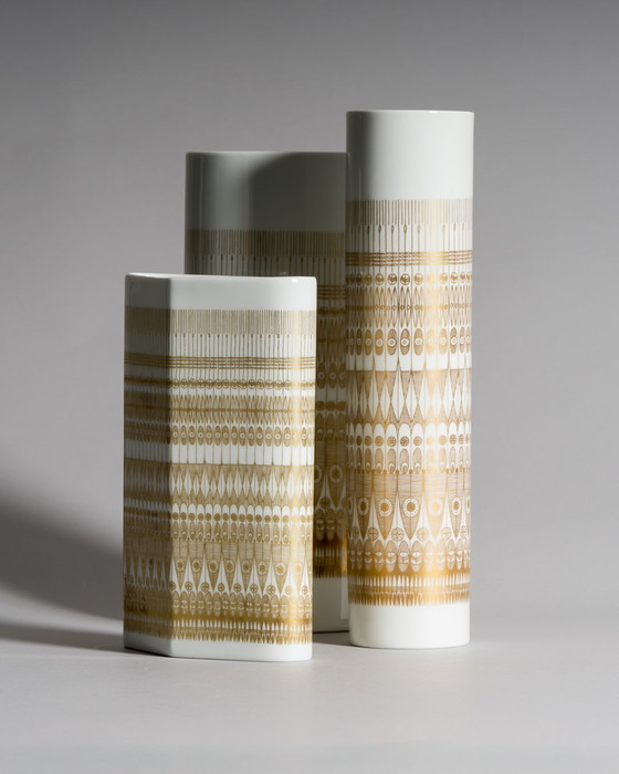 Image 1 of Geometria dorata: trio di vasi in porcellana Rosenthal Studio-Line di Theo Baumann e Tapio Wirkkala, Germania, fine anni '60