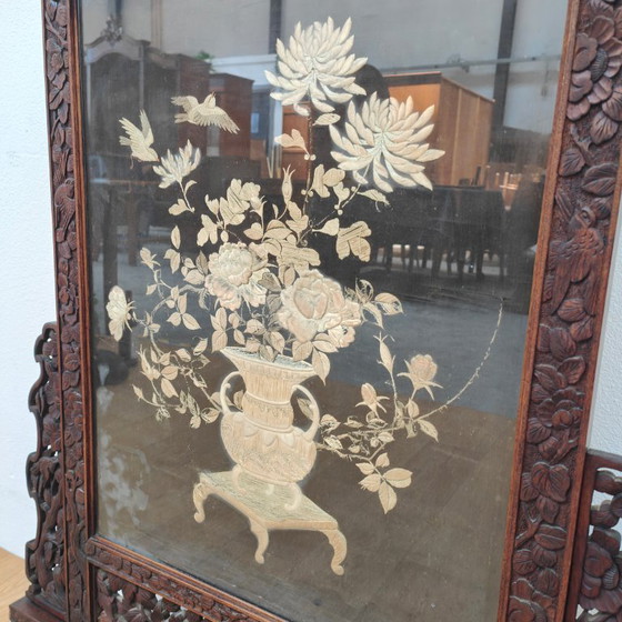 Image 1 of Paravent de cheminée ancien asiatique en bois, paravent décoratif