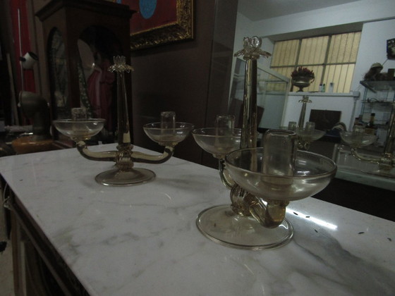 Image 1 of COPPIA PORTA CANDELE SALVIATI MURANO