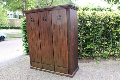 Large Country (Cloister) Wooden Wardrobe With 2/3 Hang And 1/3 Lay Section
