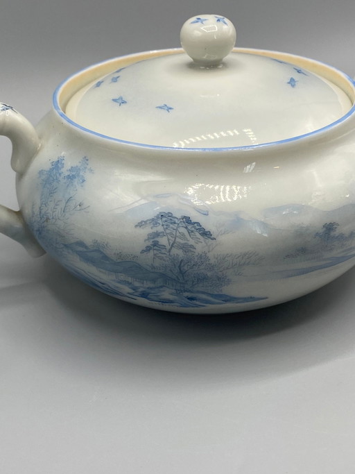 Sucrier en porcelaine japonaise – Paysage du mont Fuji bleu et blanc – Époque Meiji – decoratieve objecten (photo 2 of 9)