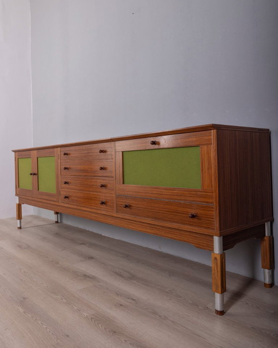 Image 1 of VINTAGE 1960s WOODEN SIDEBOARD WITH BAR COMPARTMENT, ITALIAN DESIGN