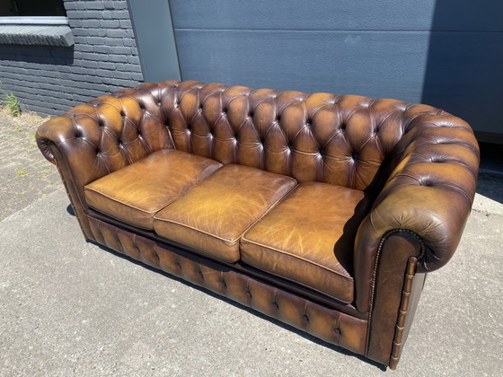 Image 1 of Ensemble canapé Chesterfield 3+2 places, marron à motif flamme