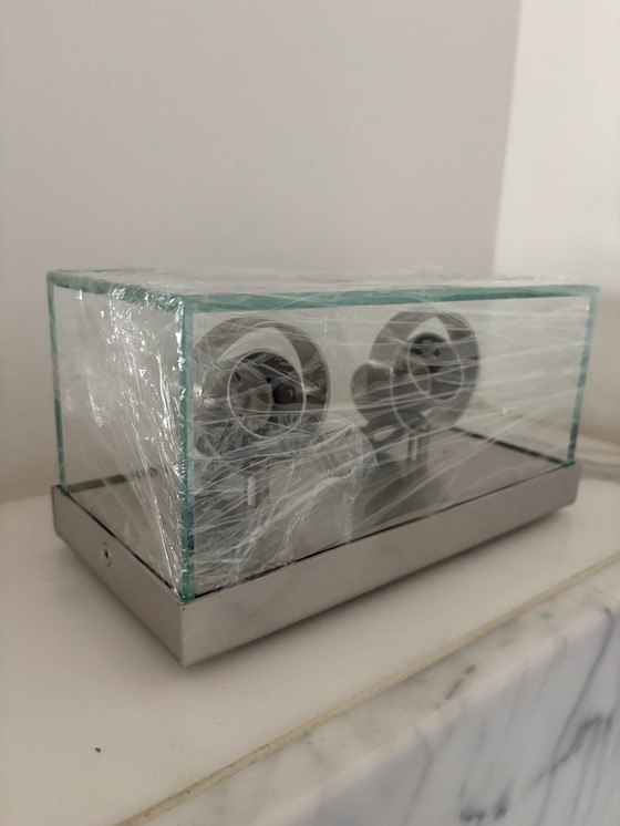 Image 1 of Apliques de diseño / apliques de espejo de cristal y acero inoxidable – Nuevos y sin usar (2 piezas)