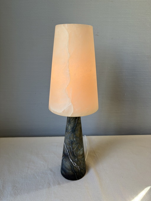 Vintage Made in Spain Alabaster & Green Marble Handmade Table Lamp