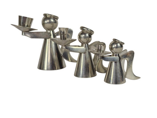 Trois chandeliers vintage en forme d'ange - aluminium poli - années 80