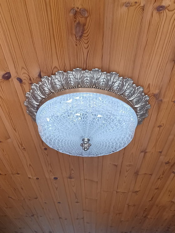 Image 1 of Grote vintage kristallen plafonnière 40 cm – Hollywood Regency (Brons/Messing)