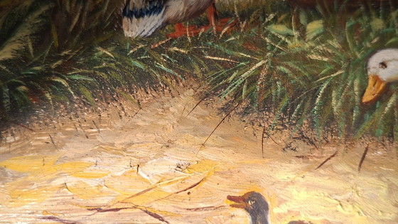 Image 1 of Topstuk: Authentieke Jan Hendrik Verburgh – "Familie Eenden" – Monumentale 19e-eeuwse Biggs & Sons Lijst