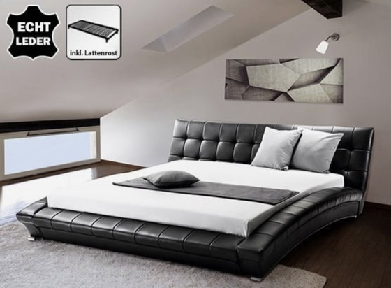 Cama de diseño en piel auténtica (160x200 cm) en color negro – modelo “Lille” / “Royal” – Camas de matrimonio (photo 4 of 5)