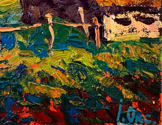 Original Oil Painting Rural Houses Landscape The Sun Over The Village – Paintings & Drawings, Canvas (photo 5 of 8)