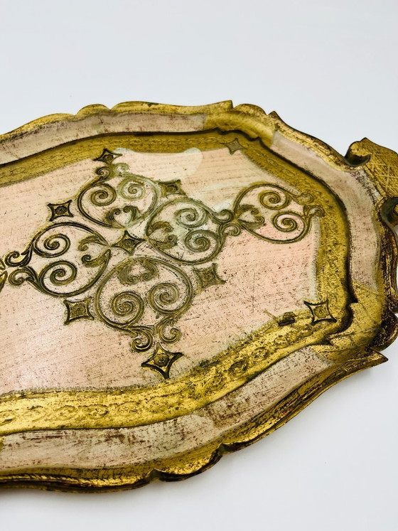 Image 1 of Vassoio fiorentino vintage in legno dorato, Italia