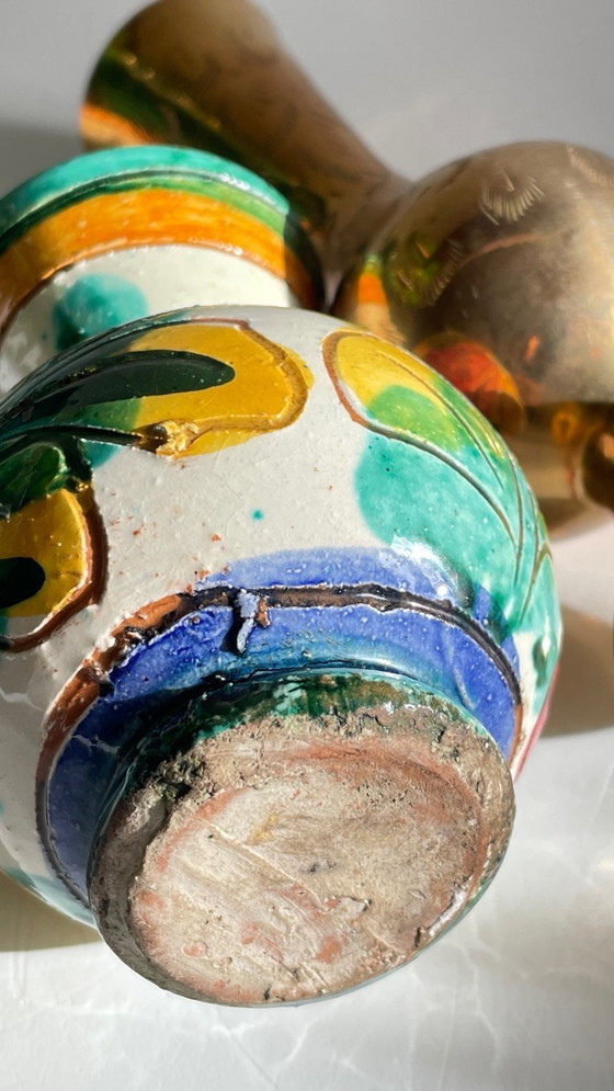 Image 1 of Vasi in ceramica vintage realizzati a mano con ottone cesellato