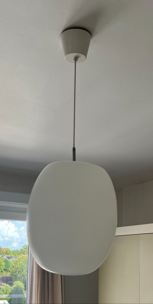 Vintage convex pendant lamp in opal glass