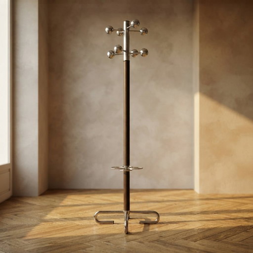 Perchero Vintage con Paraguero, Metal Cromado y Madera, Mediados del Siglo XX, 42 x 175 cm – kapstokken