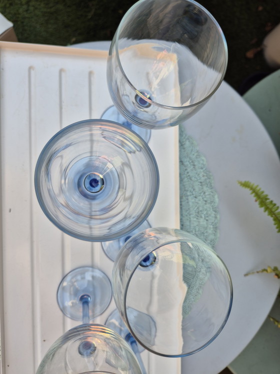 Vintage Luminarc Red Wine Glasses Set of 5 – Original Box – French Glassware (Blue Stem) – Glass & Decanter (photo 13 of 15)