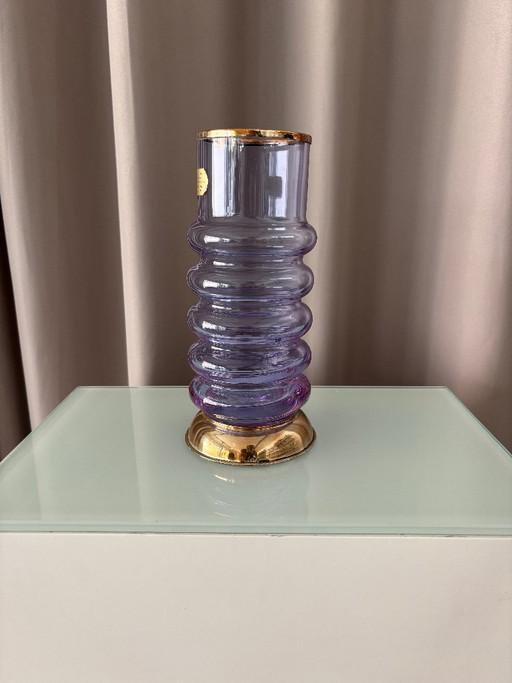 Vintage Italian Hand-Blown Amethyst Glass Vase With Brass Mounts – R. Frisina, Reggio Calabria – vazen (photo 2 of 12)
