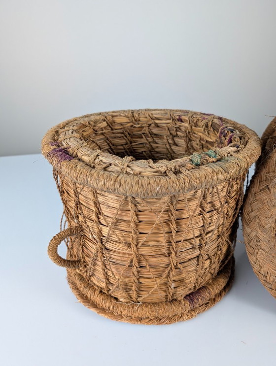 Image 1 of Coppia rustica di cestini andalusi in sparto intrecciato, anni '60