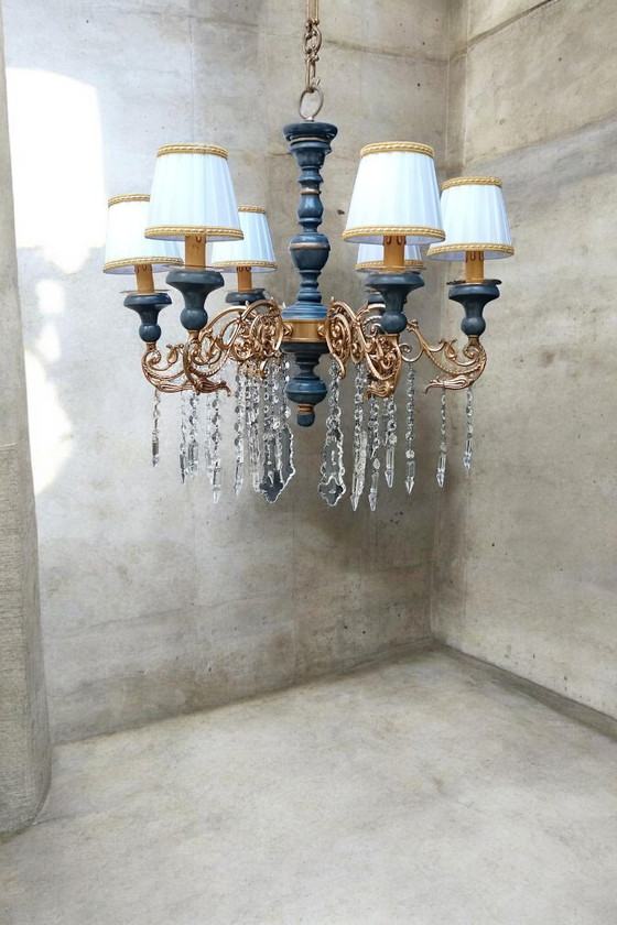 Image 1 of Lustre vintage en graphite, cristal et or. Italien.