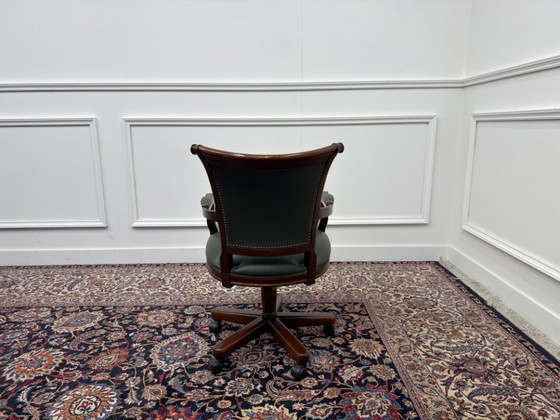 Classic English Chesterfield Office Chair Green Leather – Metal (photo 4 of 7)