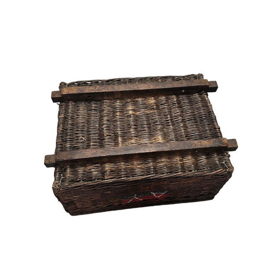 Image 1 of Oude Franse rieten Champagne flessenmand, 1e helft 1900