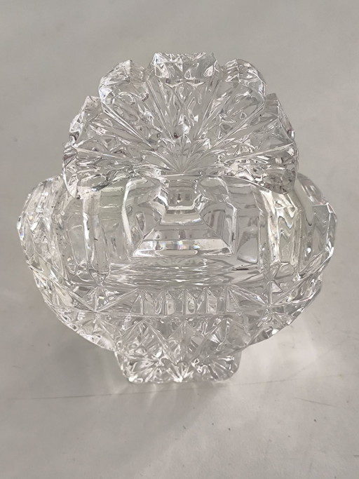 Bonbonnière boîte à bijoux vintage en cristal taillé avec motif éventail