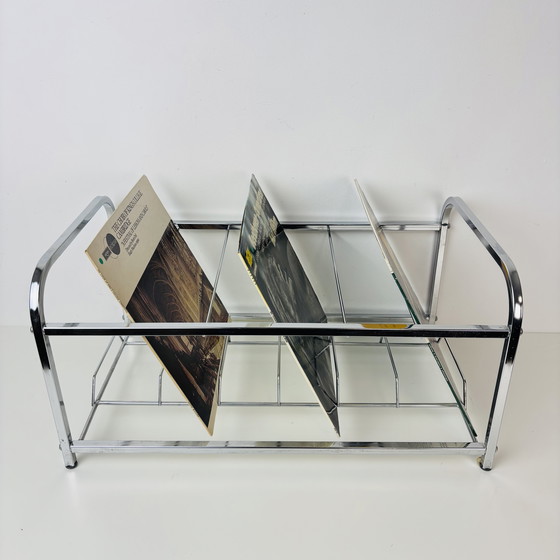 Image 1 of Porta LP/porta dischi cromato vintage Art Déco di metà secolo