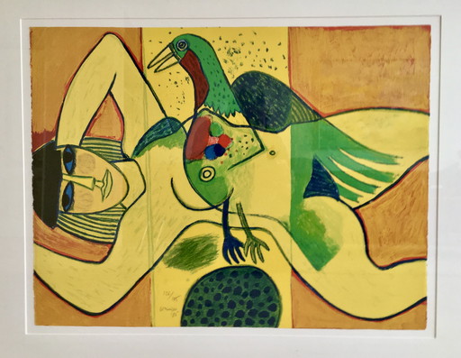 Sérigraphie, Corneille, 'Nu jaune'