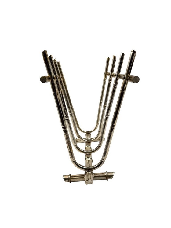 Image 1 of Hollywood regency bamboo shaped brass magazine rack, Italy 1970s