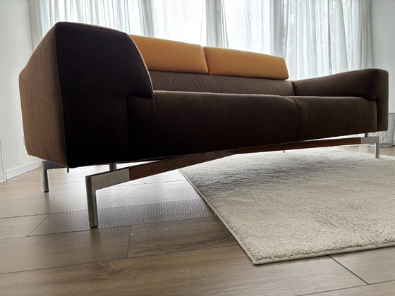 Divano, marrone con poggiatesta gialli, Leolux Horatio, Divani 2 posti, Tessile, Metallo, Modern (foto 3 di 5)