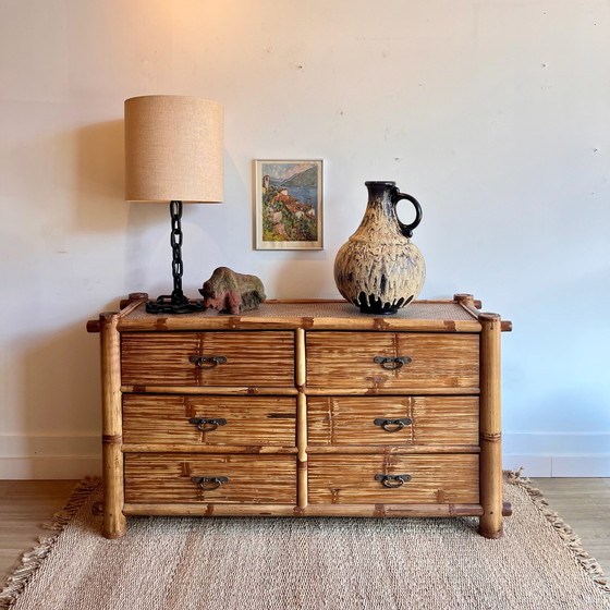 Commode en bambou Buffet bas Mid Century Vintage (photo 9 of 9)