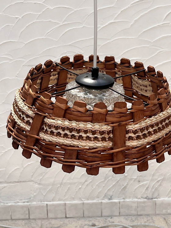 Image 1 of Wood and wicker hanging lamp