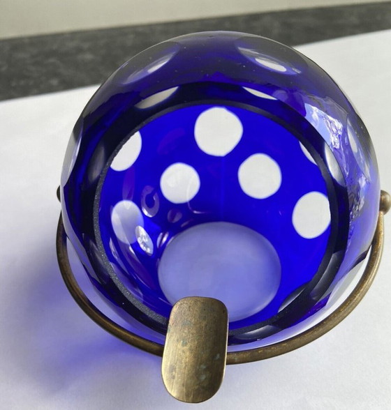 Image 1 of Vintage asbak - Cristal Ball Blue - Marita Voigt - Harzkristall - Space Age - 1970