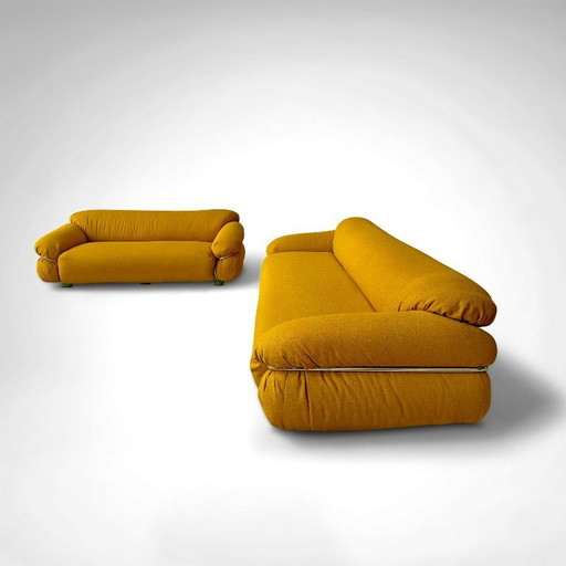 Sesann Yellow Bouclé Sofa by Gianfranco Frattini for Cassina, Set of 2