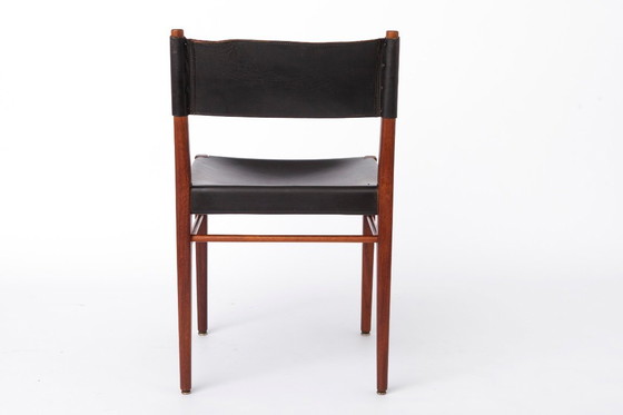 Image 1 of Set of 3 Helmut Magg Dining Chairs – Model 3024 for Deutsche Werkstätten, Mid Century Teak Chairs with Black Saddle Leather