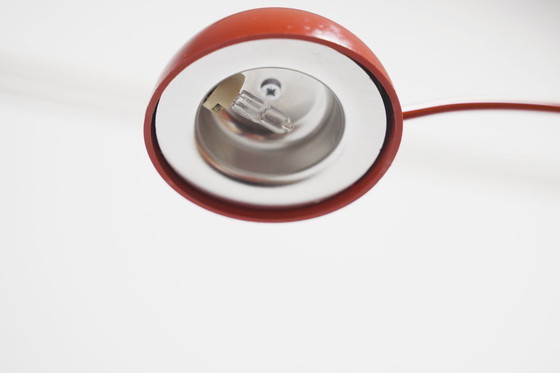 Image 1 of Red Italian Desk Lamp Vintage Lacri Space Age Table Lamp Curved Arched Lamp Metal Postmodern Halogen Light Made in Italy