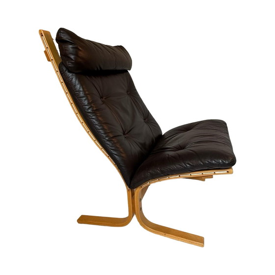 Image 1 of Ingmar Relling per Westnofa - Sedia Siesta - Sedia a fionda in legno curvato - Pelle marrone