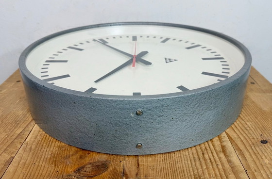 Image 1 of Large Grey Industrial Factory Wall Clock from Pragotron, 1960s