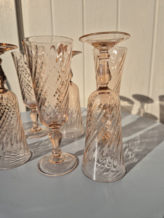 Vintage Arcoroc / Luminarc Rosaline Pink Swirl Champagneglazen – Set van 8 (Frankrijk) – Glazen & Karaffen (photo 12 of 15)